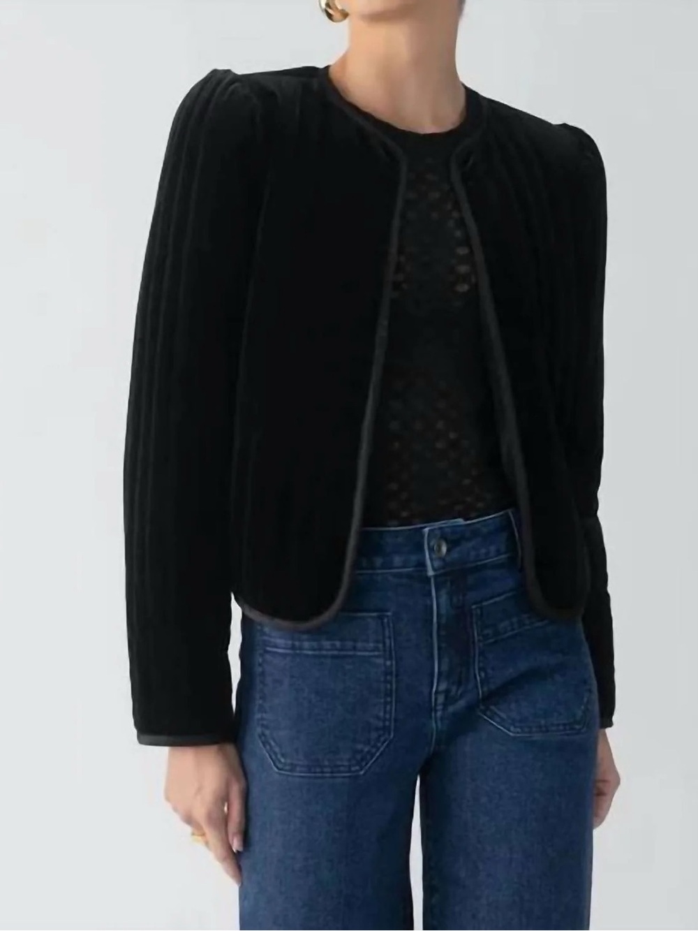 Black Women's Velvet Open-Front Jacket